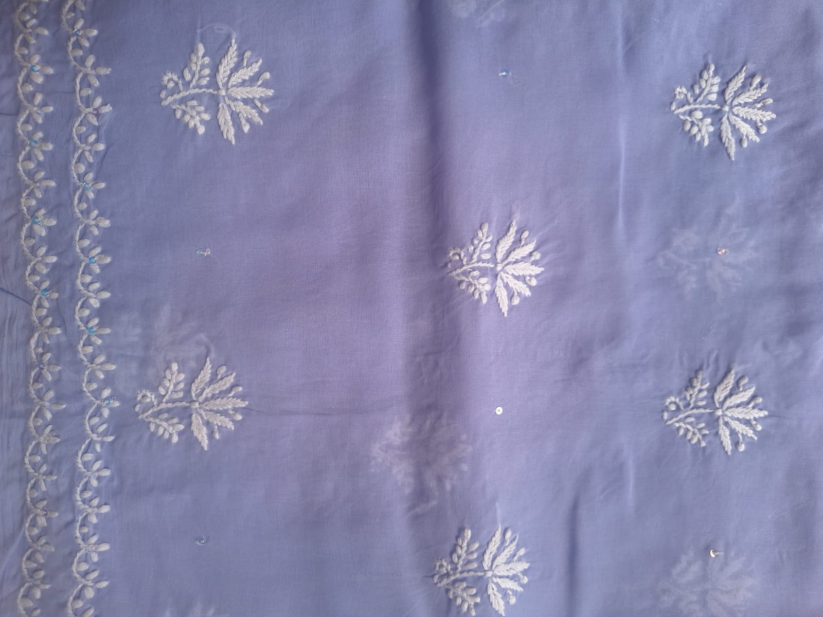 Lavender cotton kurta and dupatta with chikan embroidery and embellishments