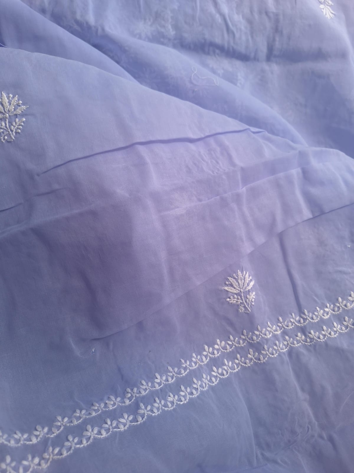 Lavender cotton kurta and dupatta with chikan embroidery and embellishments