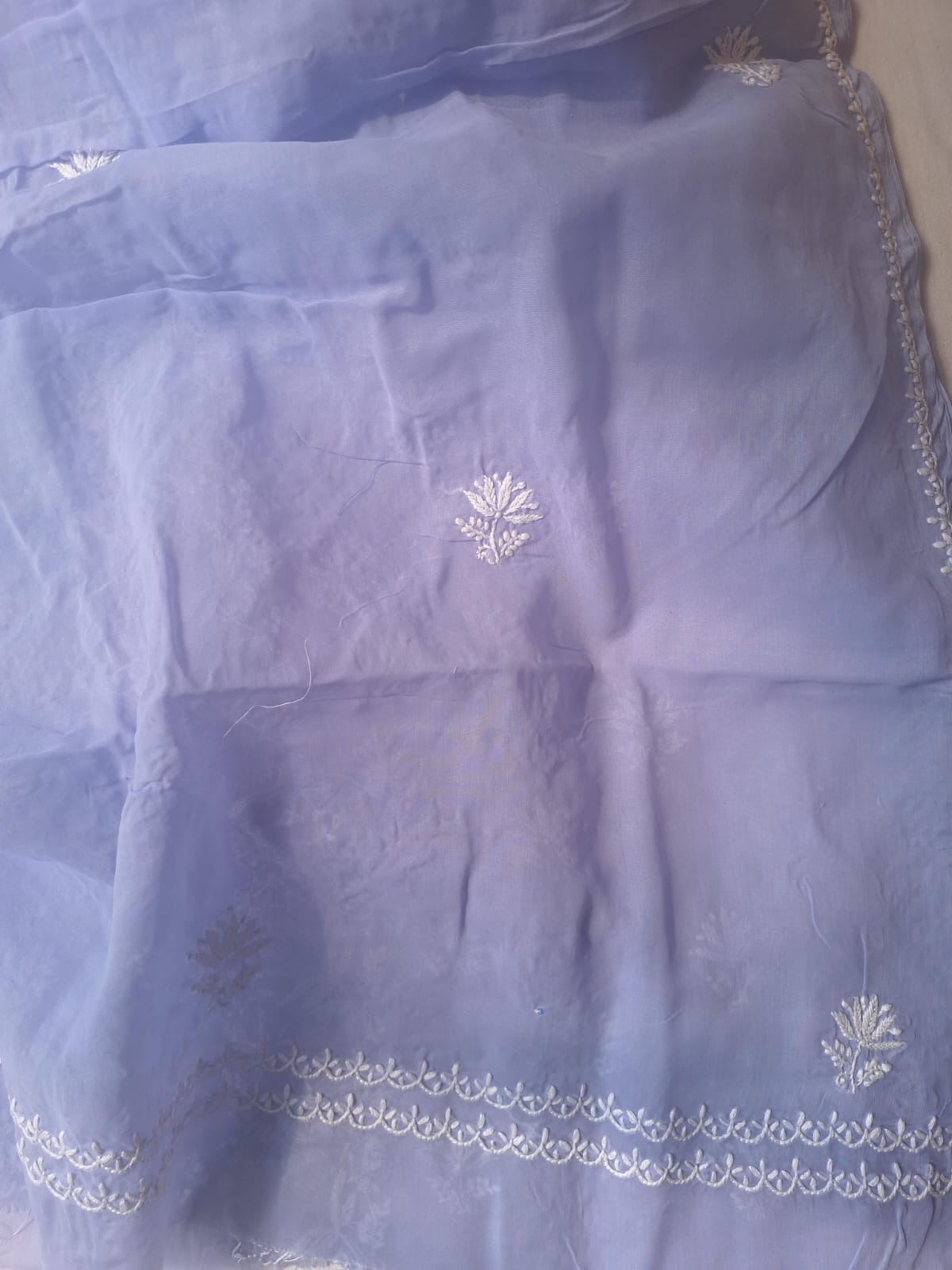 Lavender cotton kurta and dupatta with chikan embroidery and embellishments