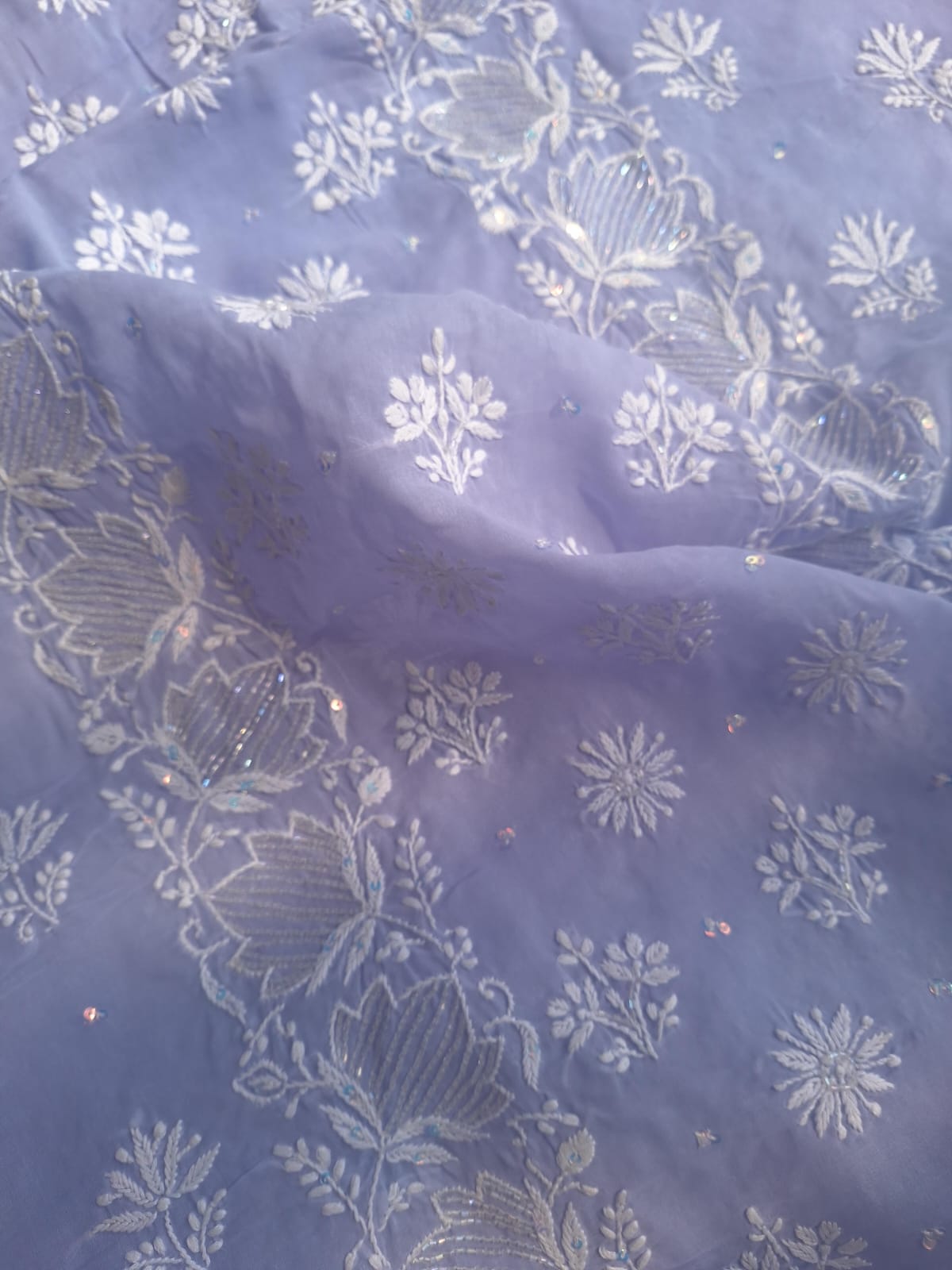 Lavender cotton kurta and dupatta with chikan embroidery and embellishments