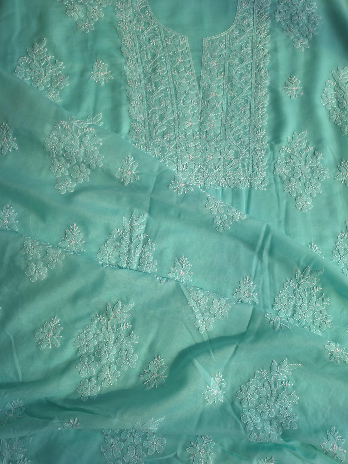 Sea Green Cotton Suit with Fine Handwork