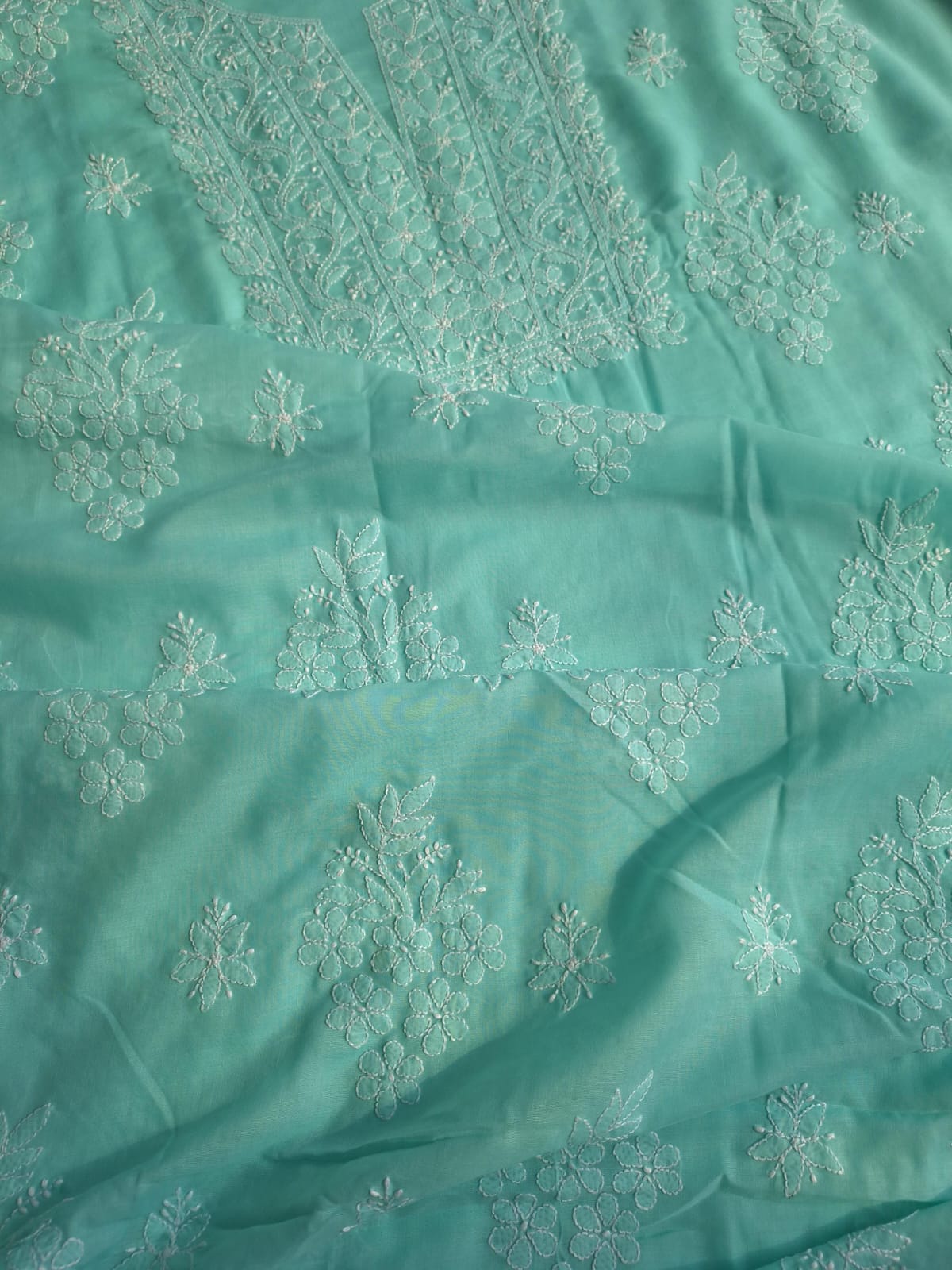 Sea Green Cotton Suit with Fine Handwork