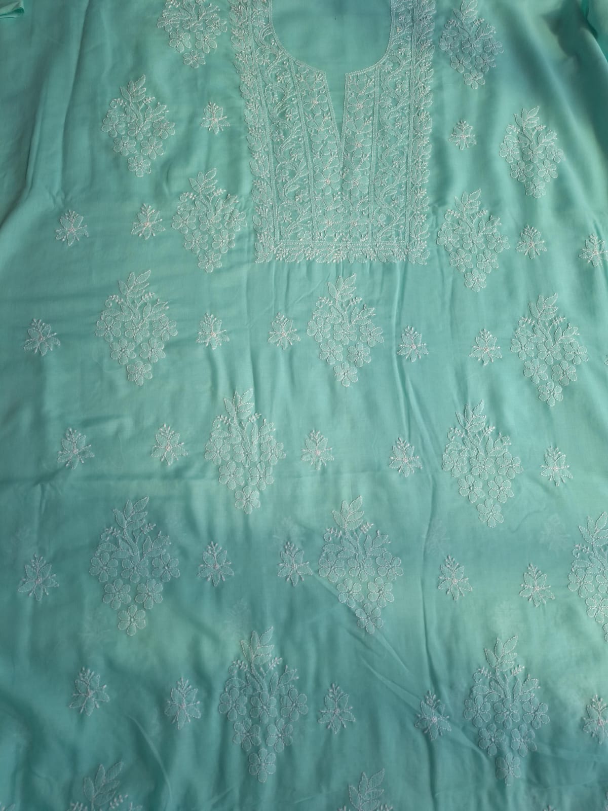 Sea Green Cotton Suit with Fine Handwork