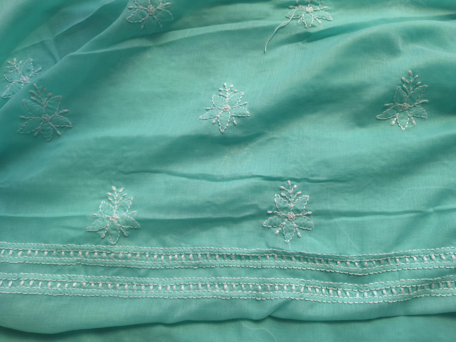 Sea Green Cotton Suit with Fine Handwork