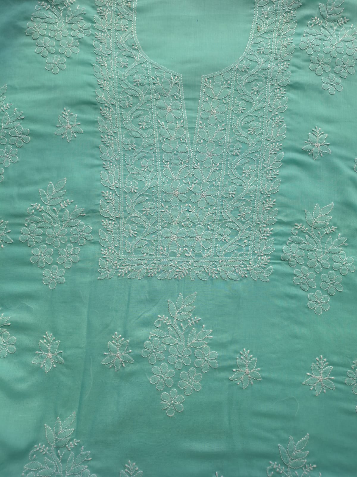 Sea Green Cotton Suit with Fine Handwork
