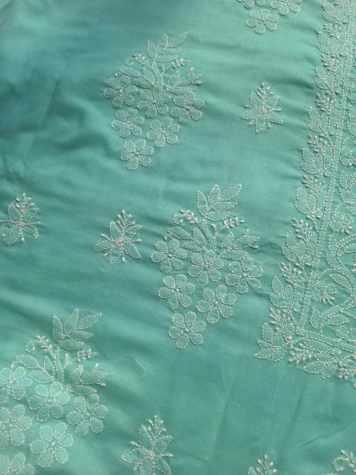 Sea Green Cotton Suit with Fine Handwork