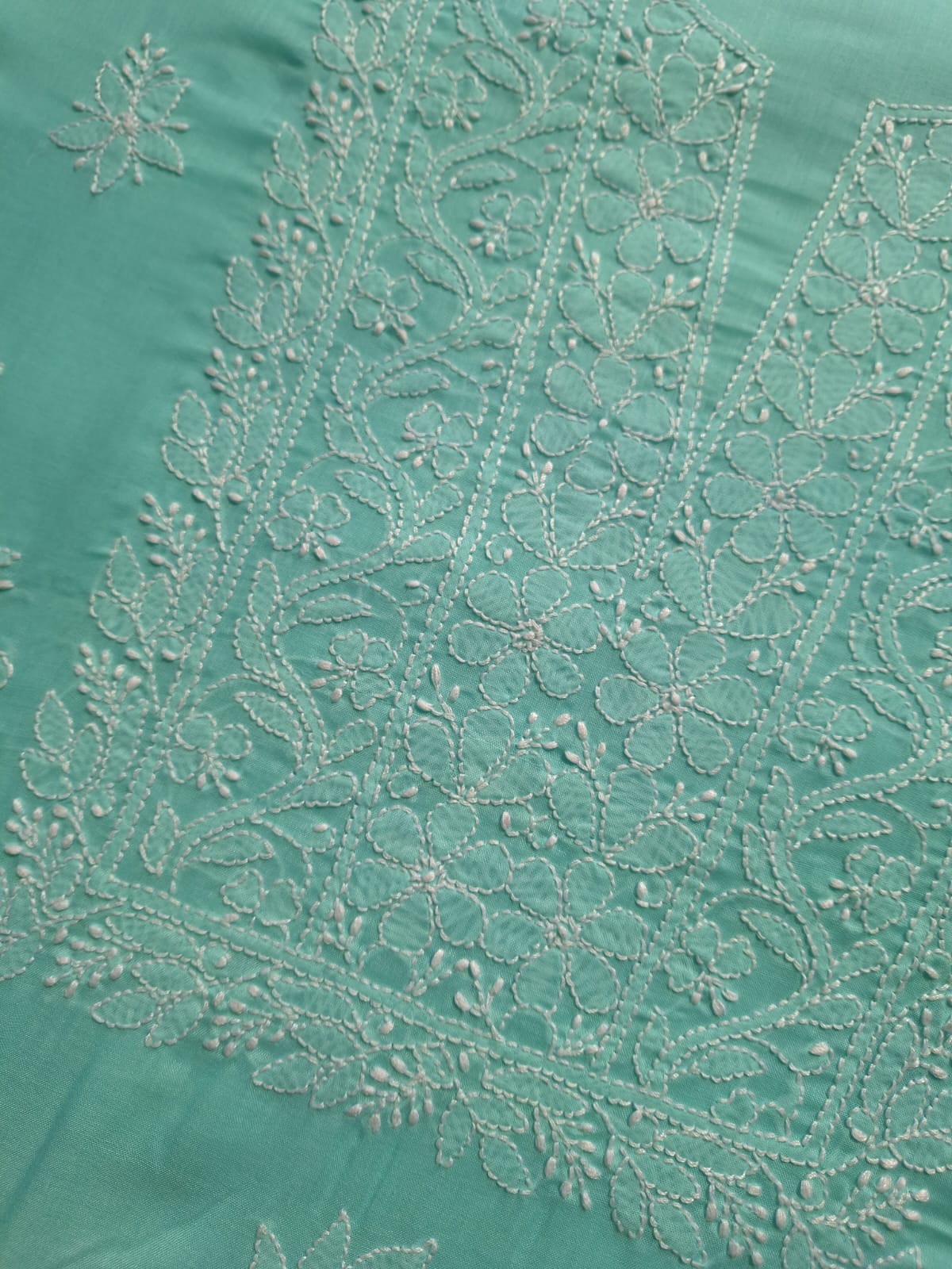 Sea Green Cotton Suit with Fine Handwork