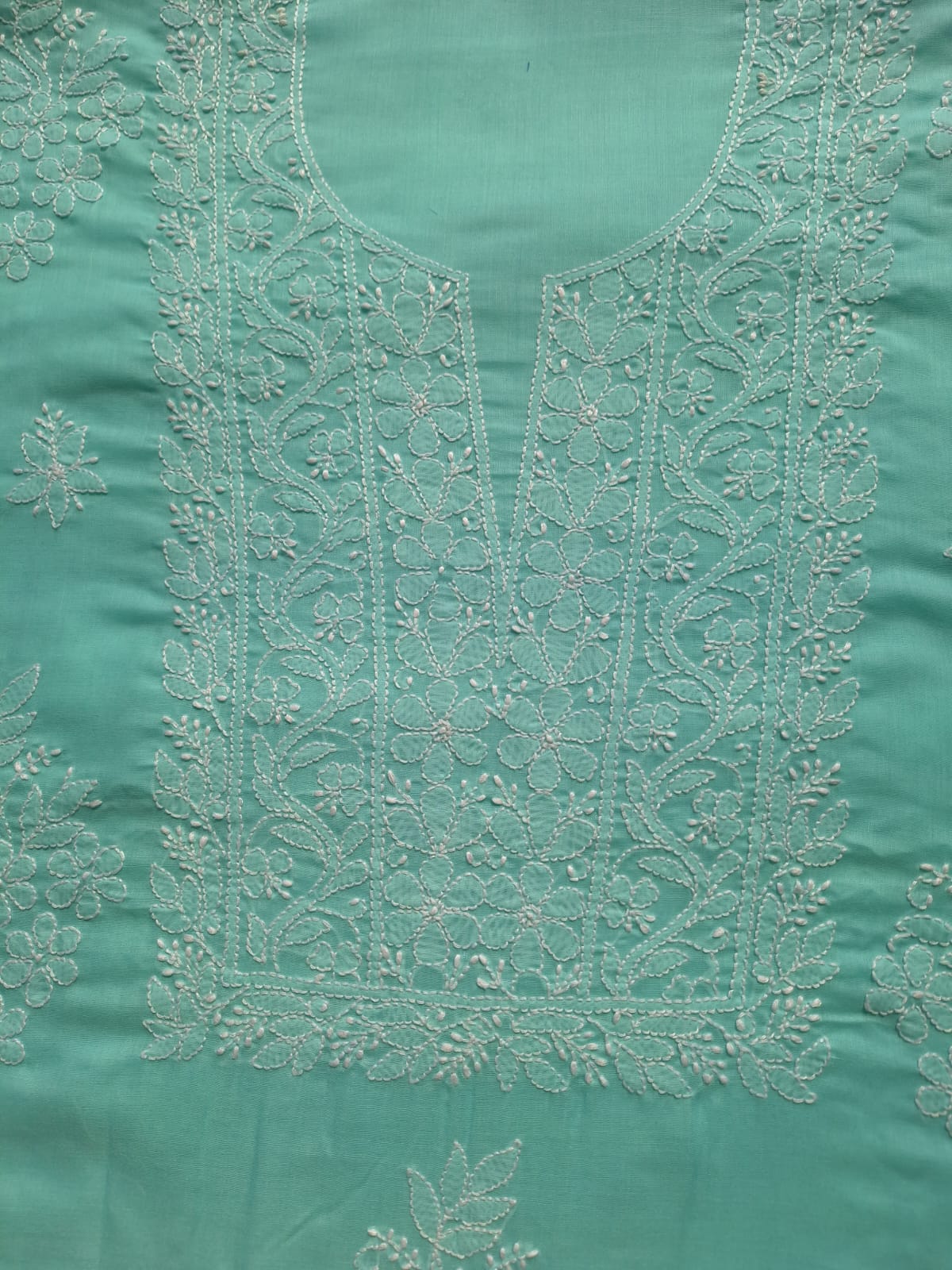 Sea Green Cotton Suit with Fine Handwork