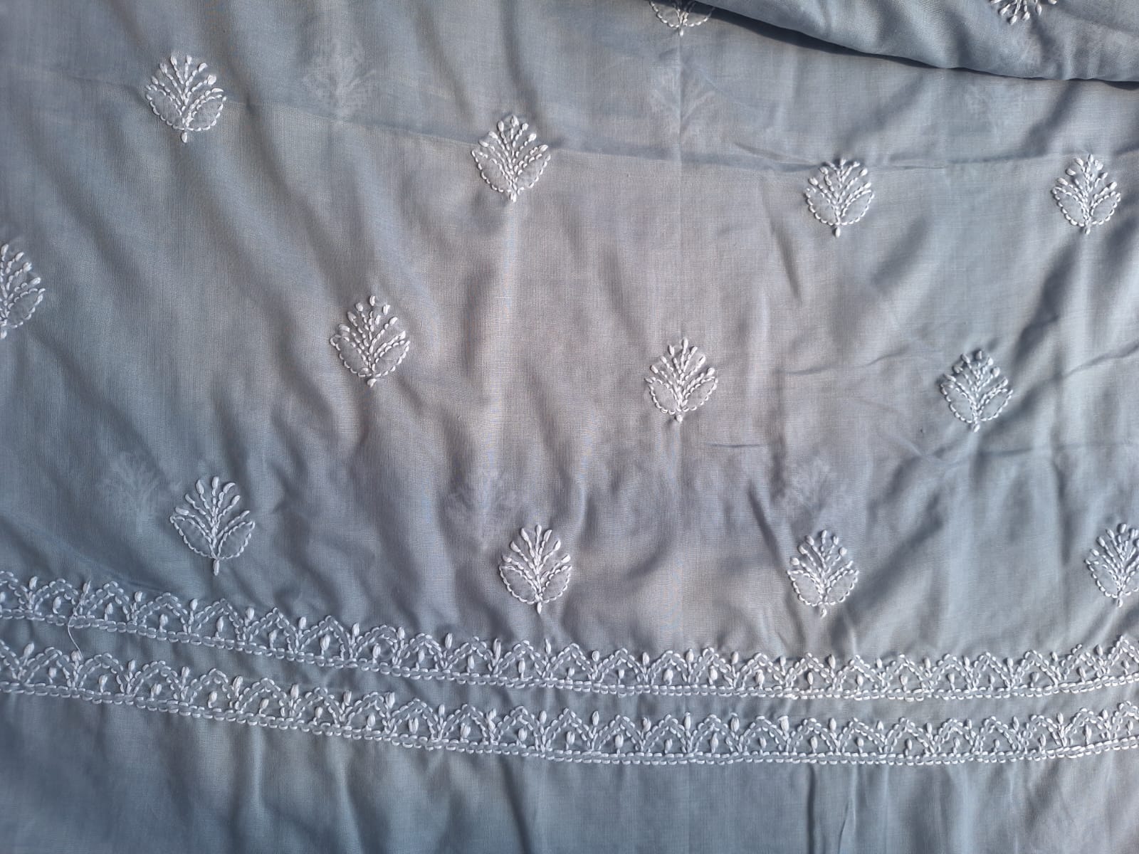 Grey Cotton Suit with Fine Handwork chikankari