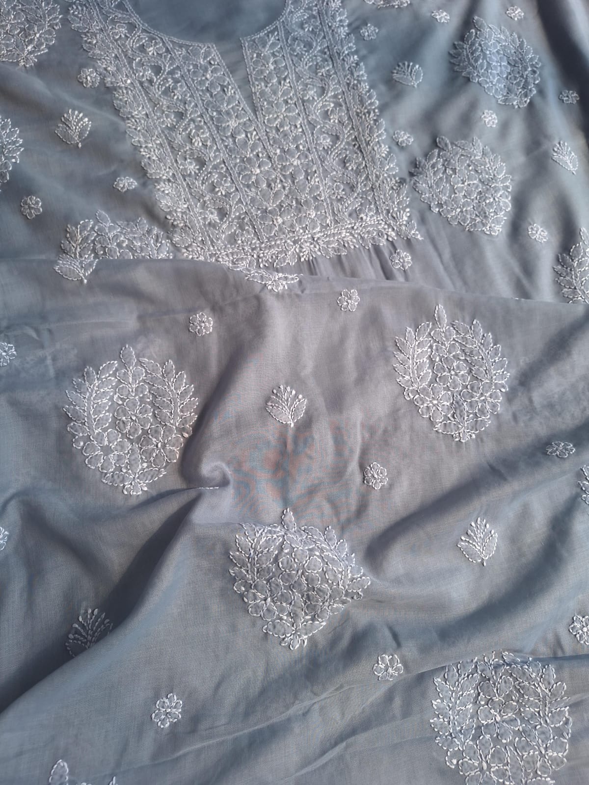 Grey Cotton Suit with Fine Handwork chikankari