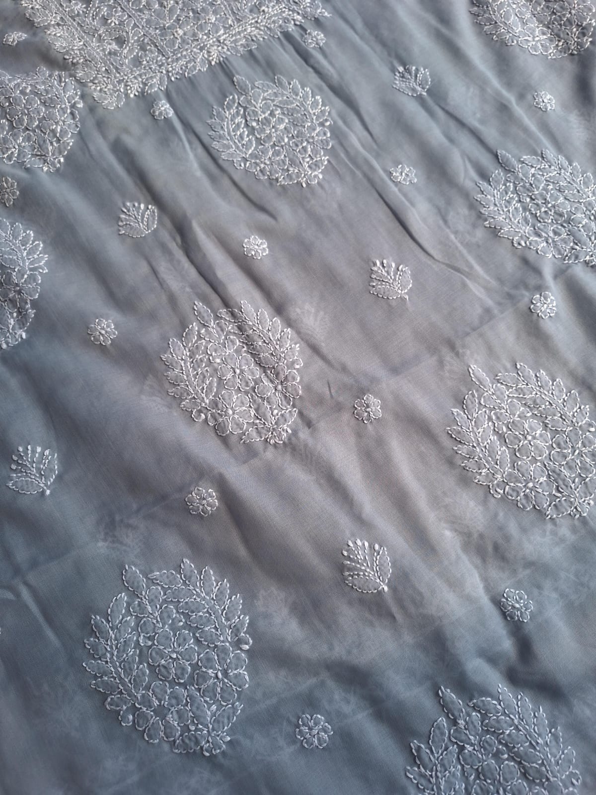 Grey Cotton Suit with Fine Handwork chikankari