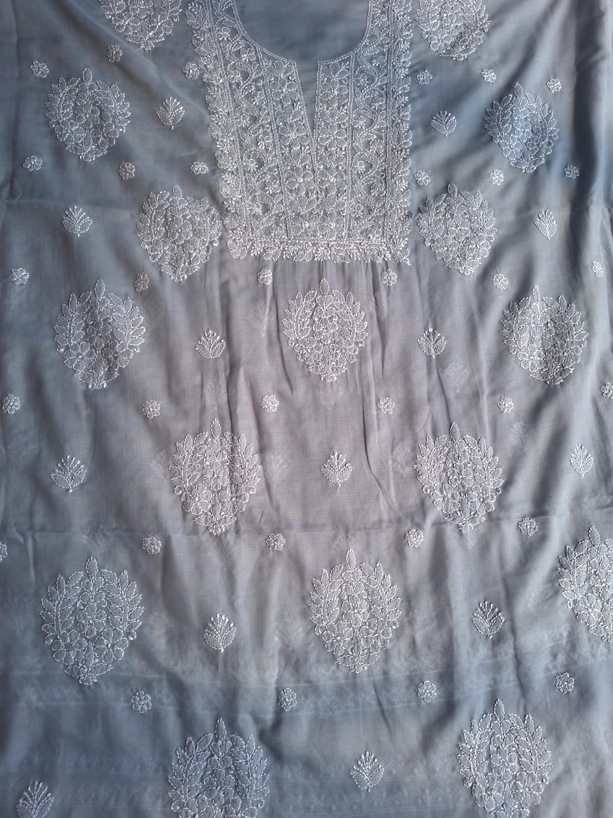 Grey Cotton Suit with Fine Handwork chikankari