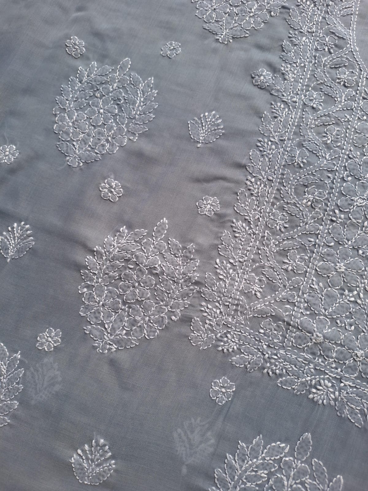 Grey Cotton Suit with Fine Handwork chikankari