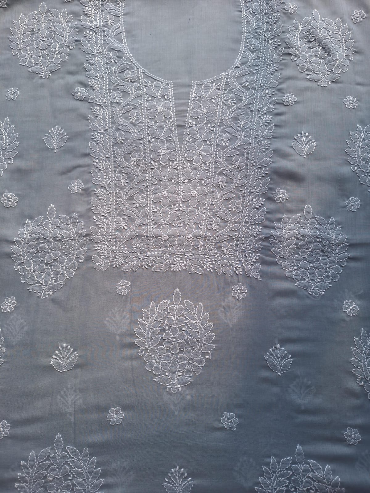 Grey Cotton Suit with Fine Handwork chikankari