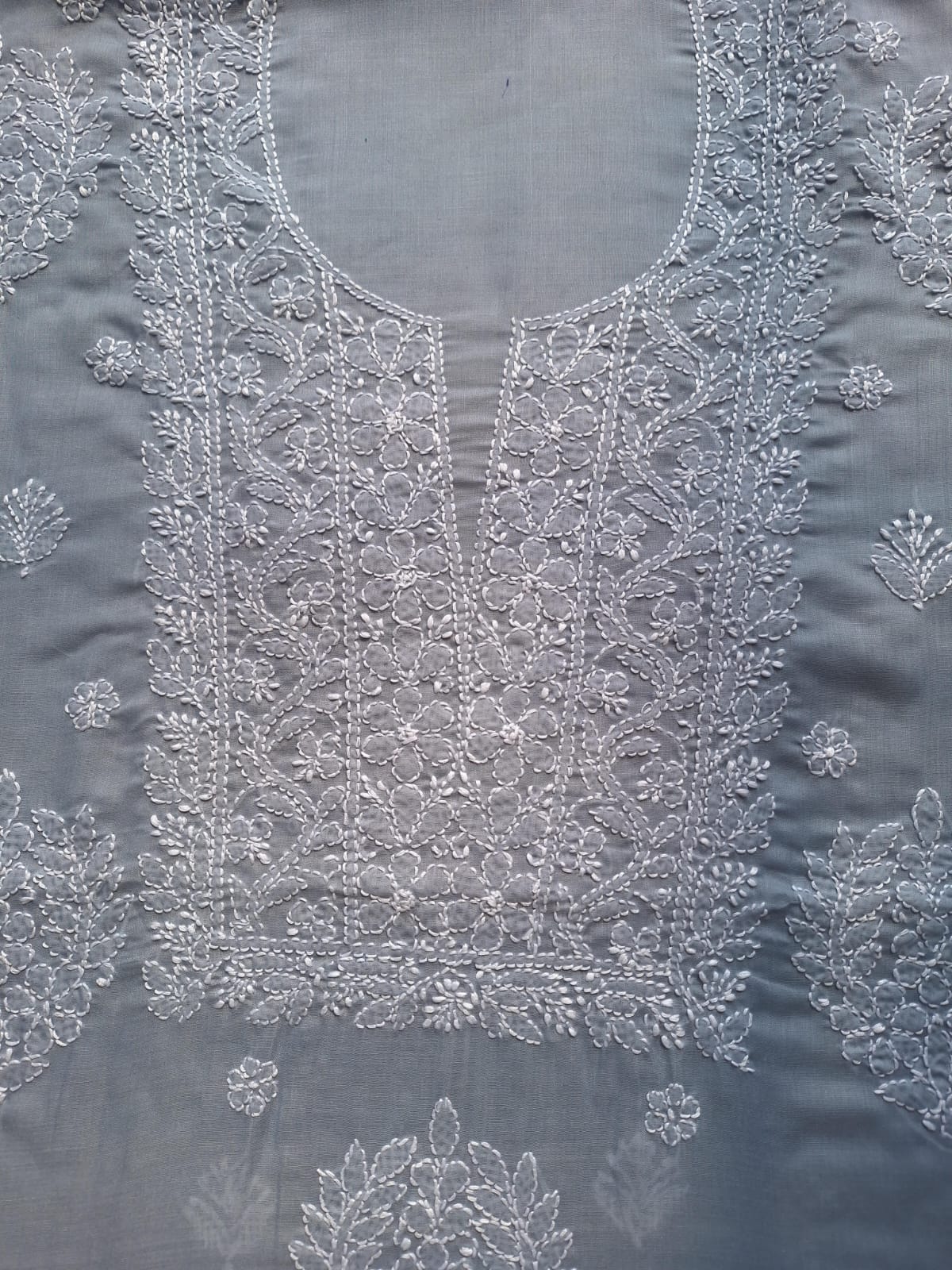 Grey Cotton Suit with Fine Handwork chikankari