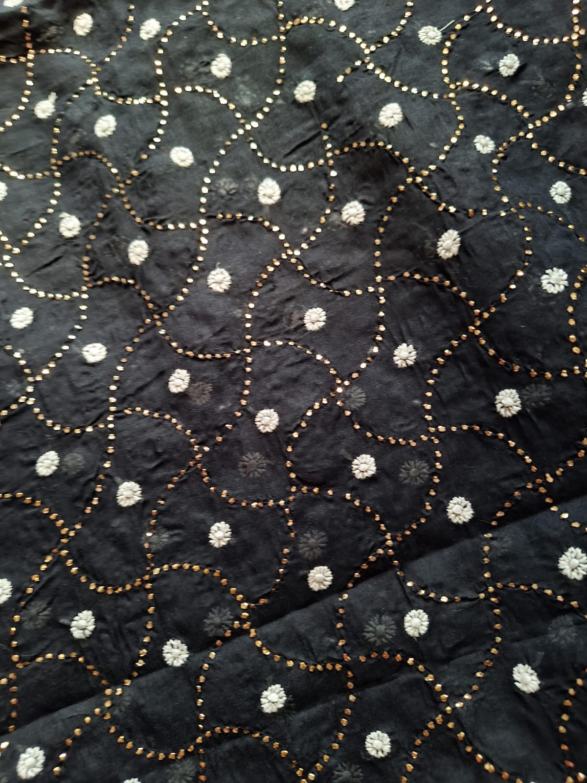 Black Kurta fabric All over embroidered and with Mukaish