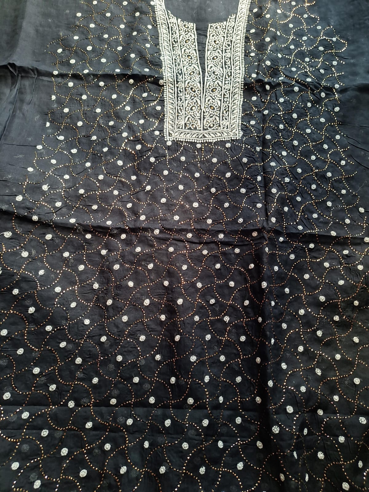 Black Kurta fabric All over embroidered and with Mukaish