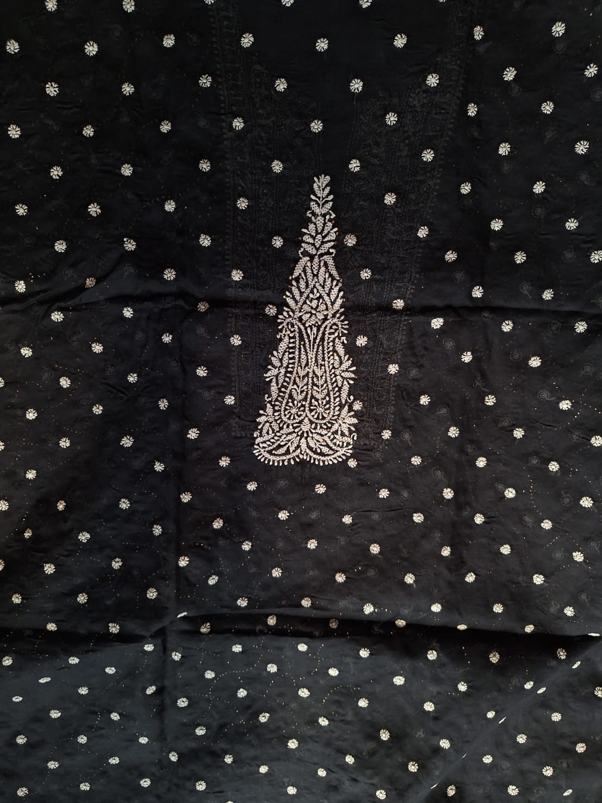 Black Kurta fabric All over embroidered and with Mukaish