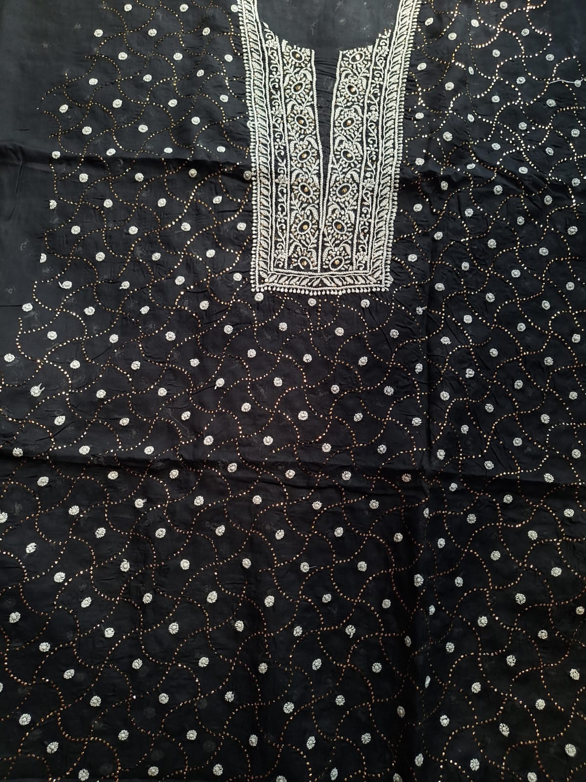 Black Kurta fabric All over embroidered and with Mukaish