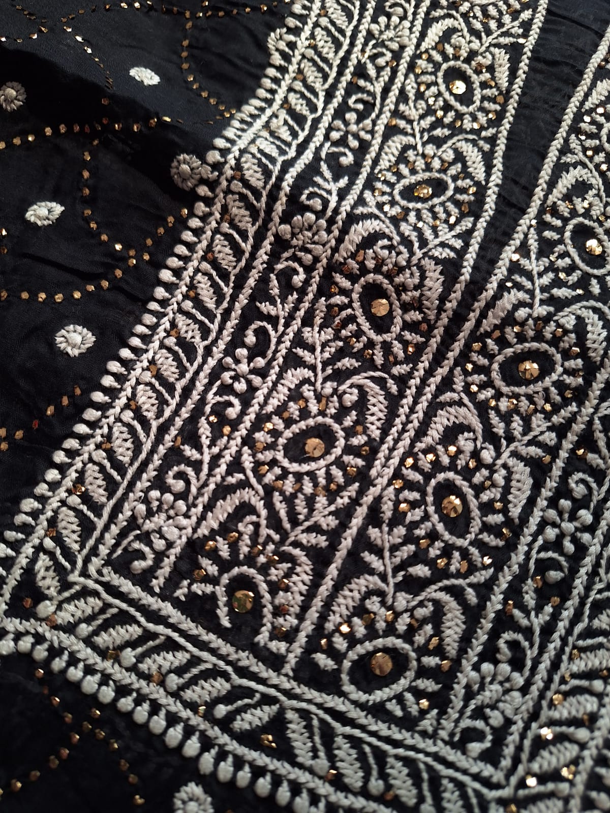 Black Kurta fabric All over embroidered and with Mukaish