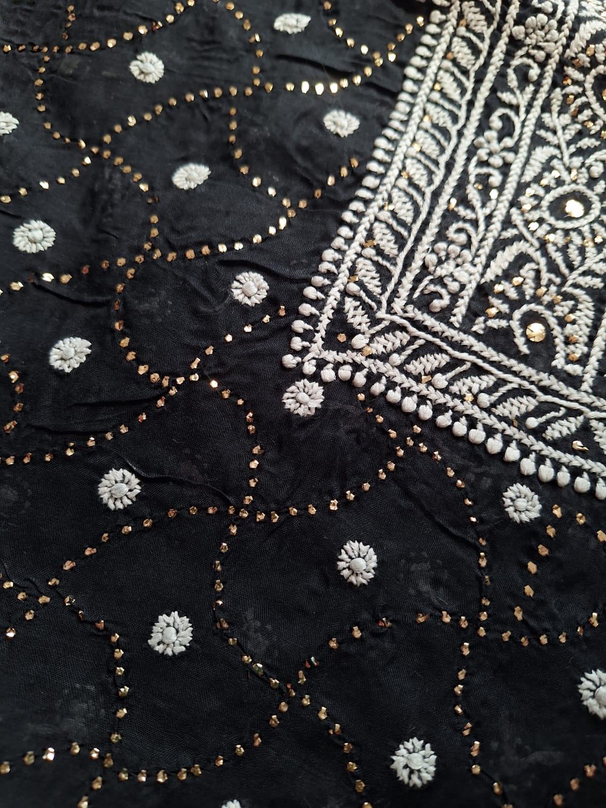 Black Kurta fabric All over embroidered and with Mukaish