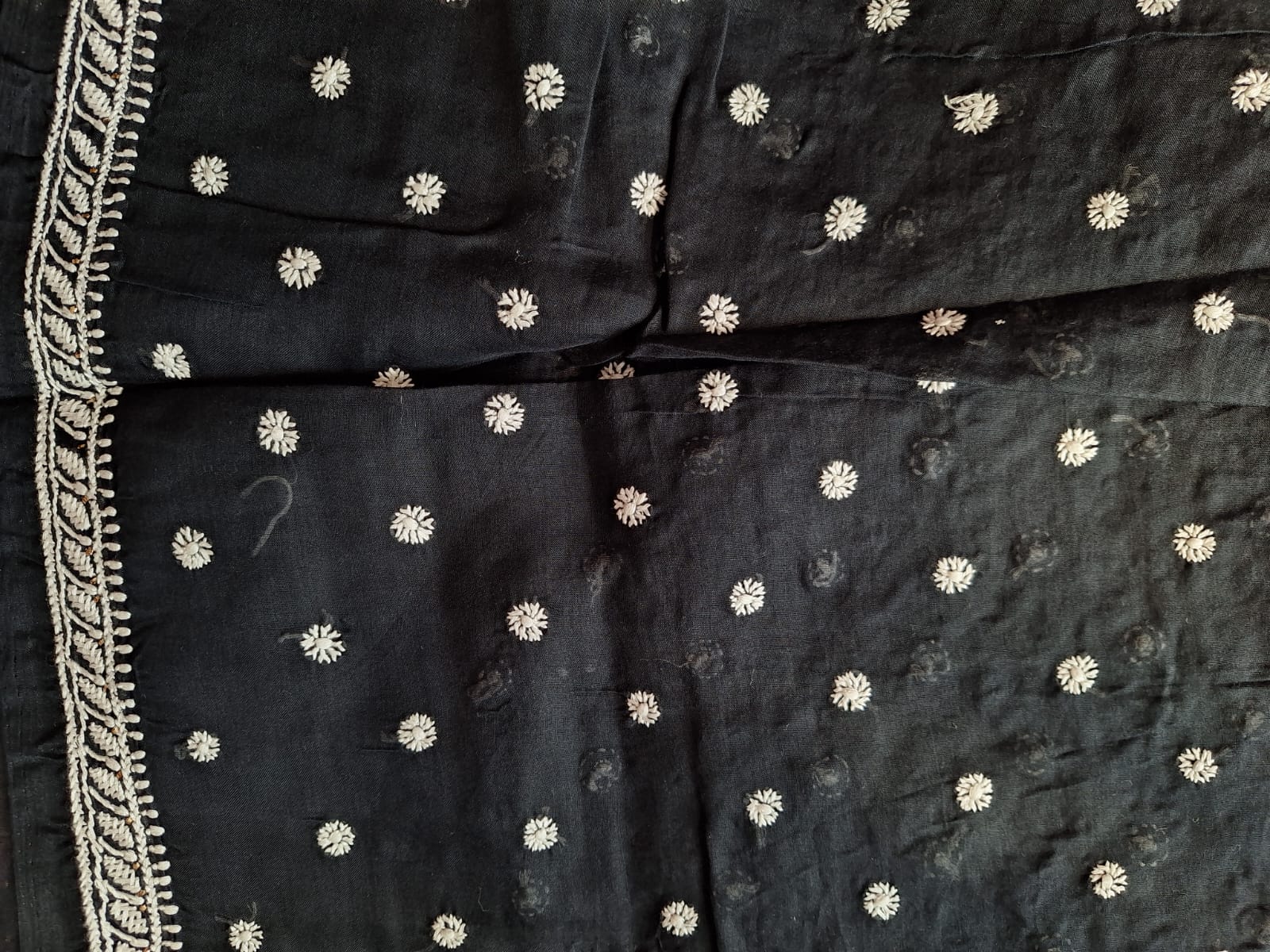 Black Kurta fabric All over embroidered and with Mukaish