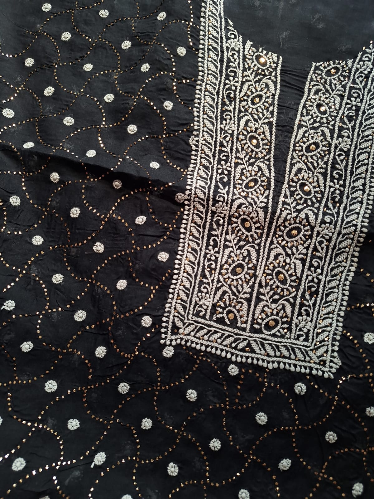 Black Kurta fabric All over embroidered and with Mukaish