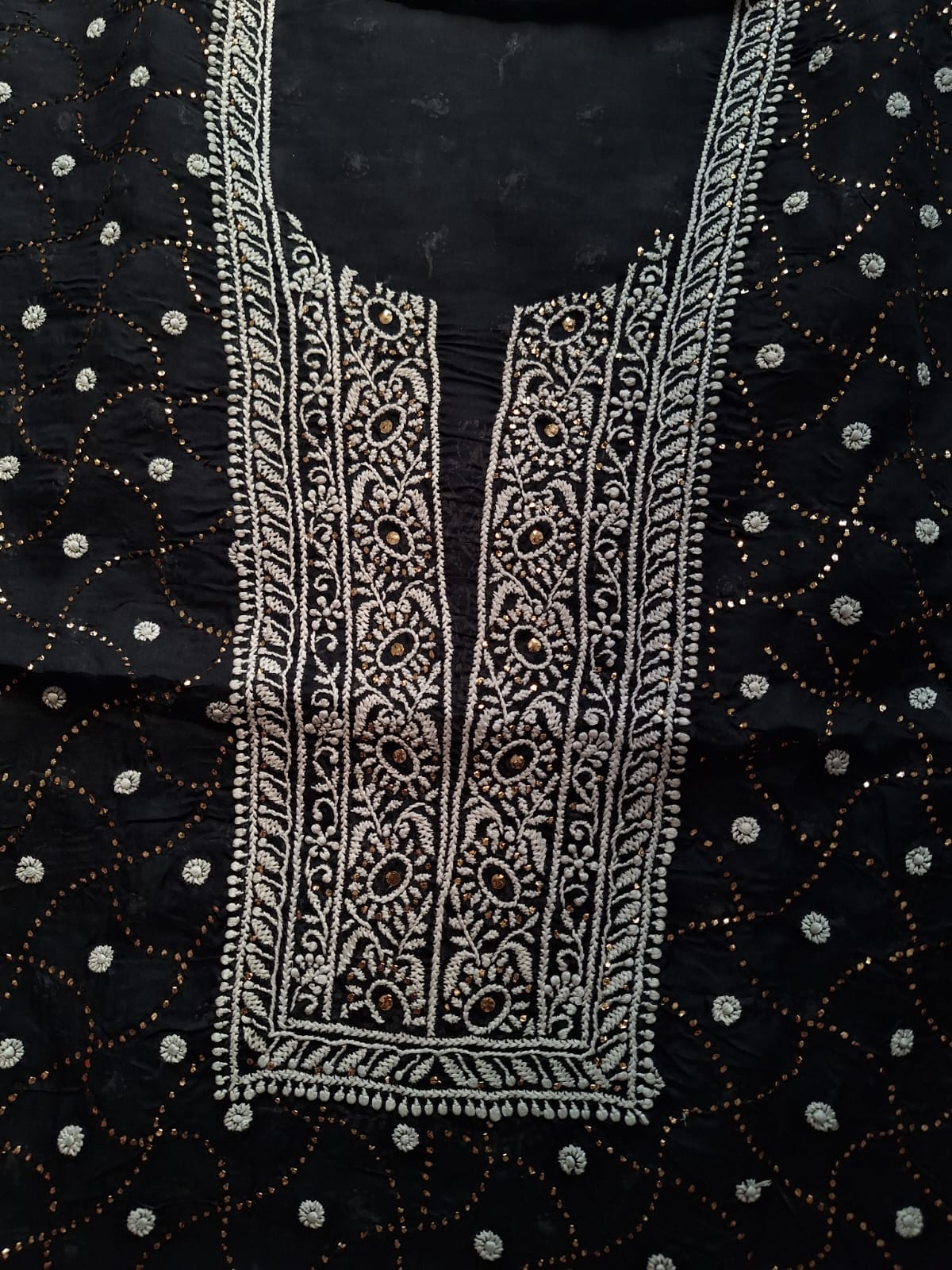 Black Kurta fabric All over embroidered and with Mukaish