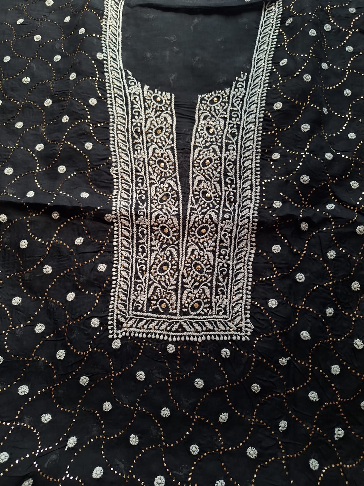 Black Kurta fabric All over embroidered and with Mukaish