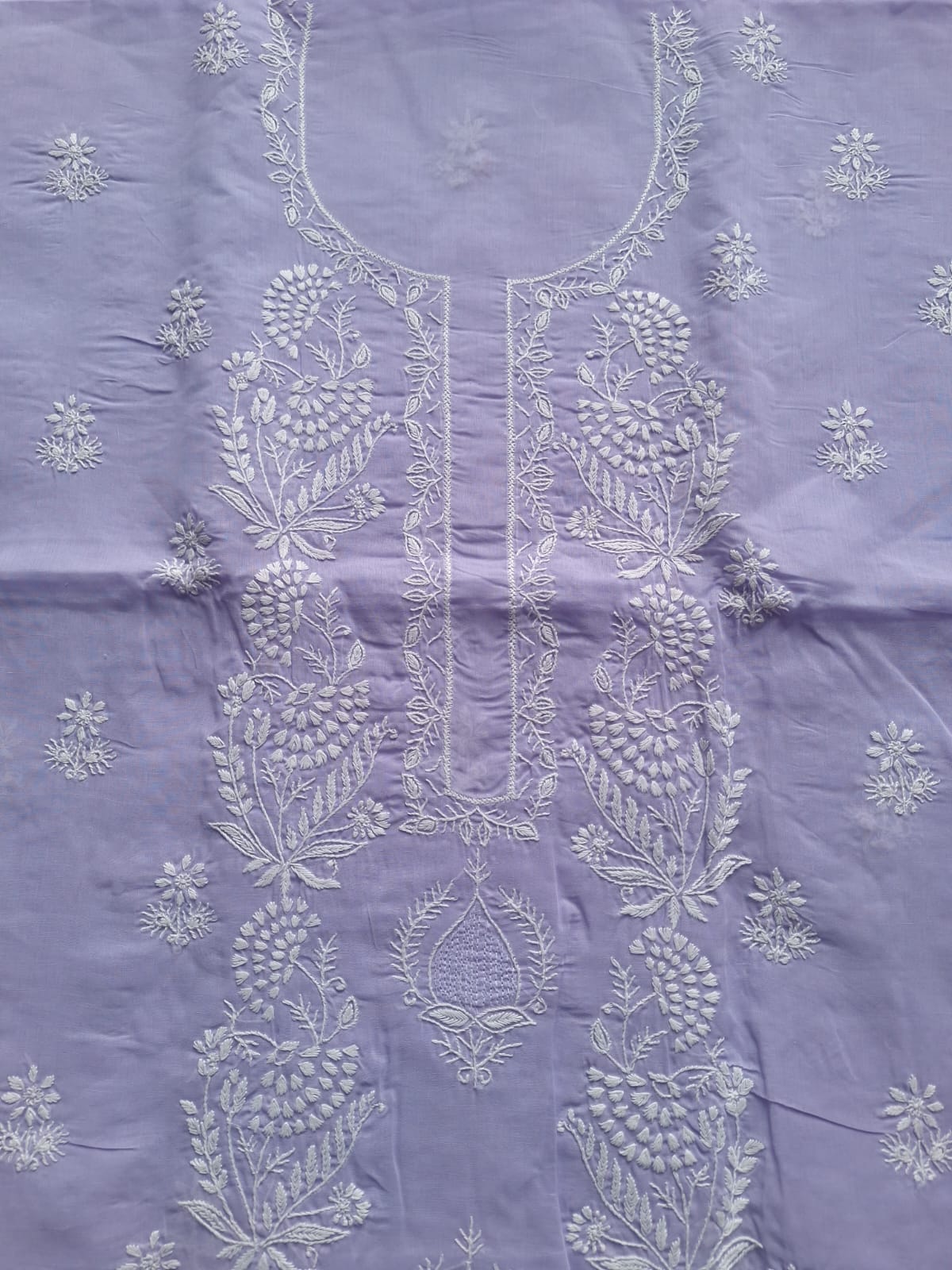 Lavender Cotton kurta fabric with handwork