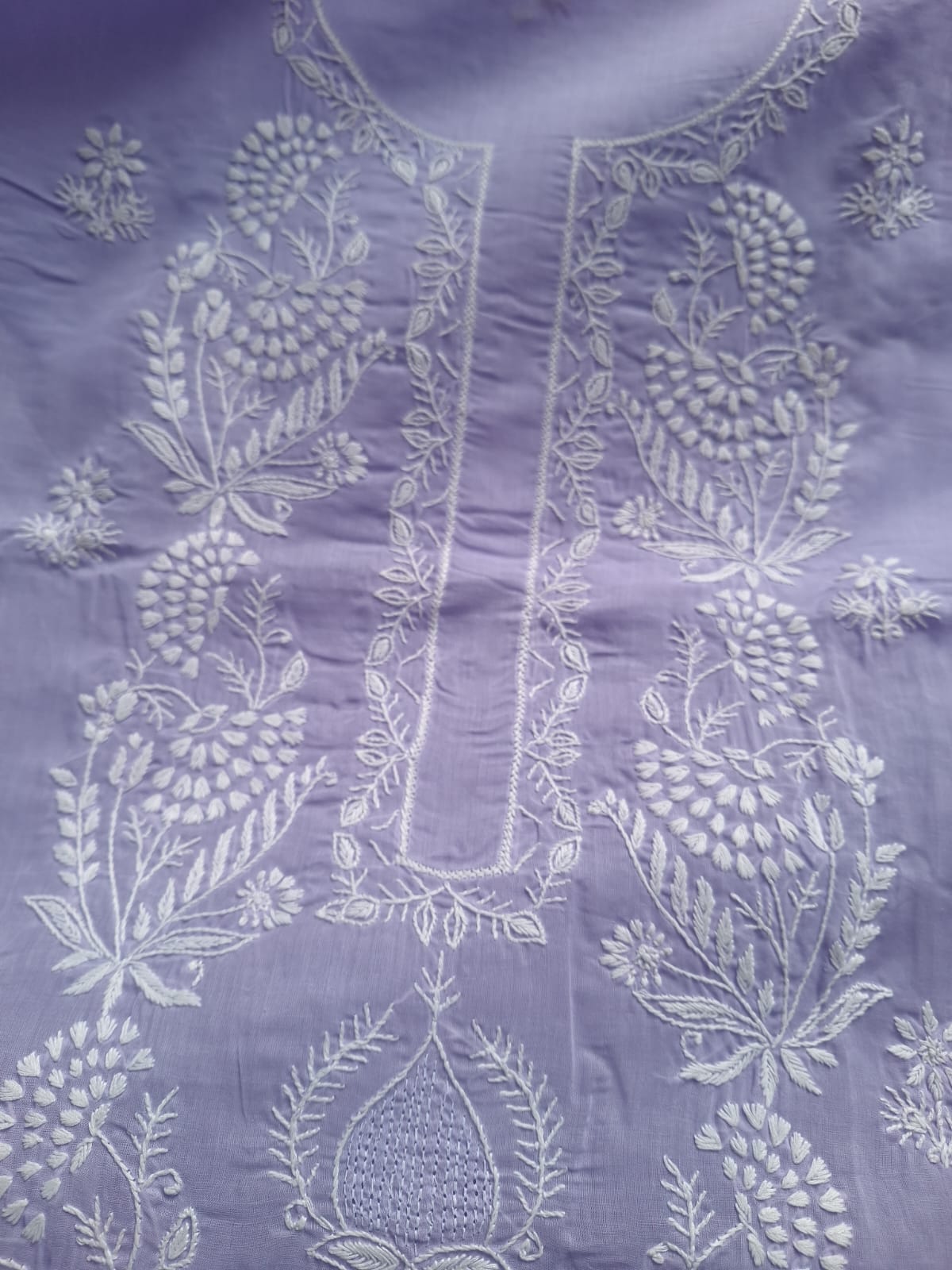 Lavender Cotton kurta fabric with handwork