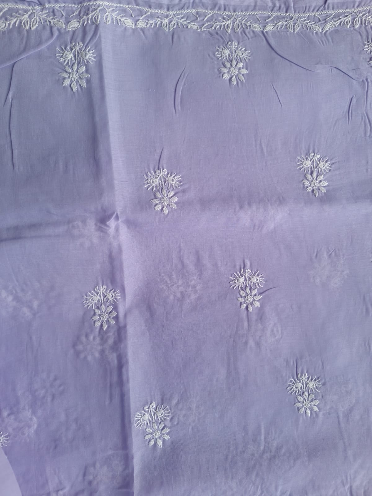 Lavender Cotton kurta fabric with handwork