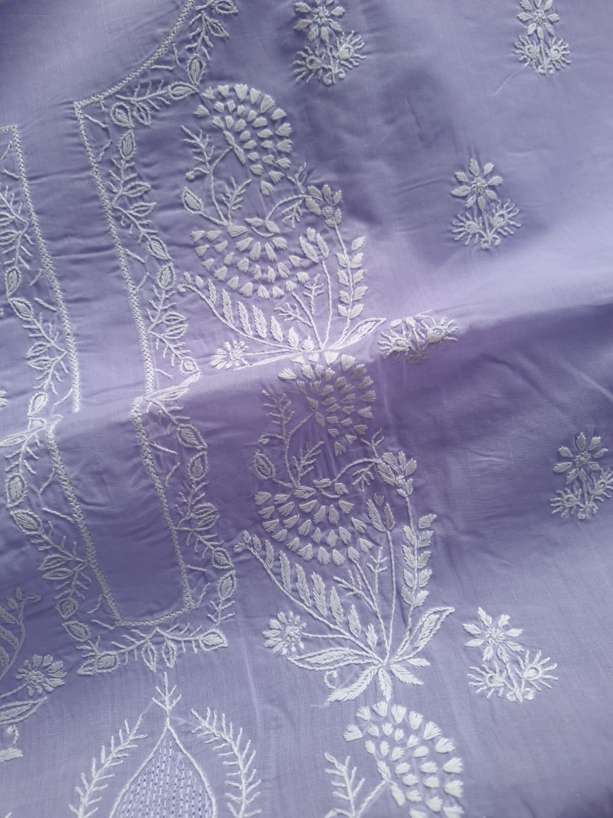 Lavender Cotton kurta fabric with handwork