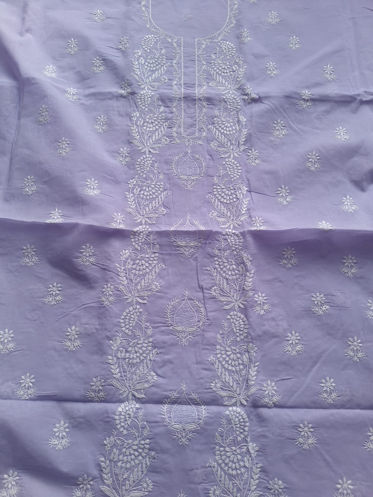 Lavender Cotton kurta fabric with handwork