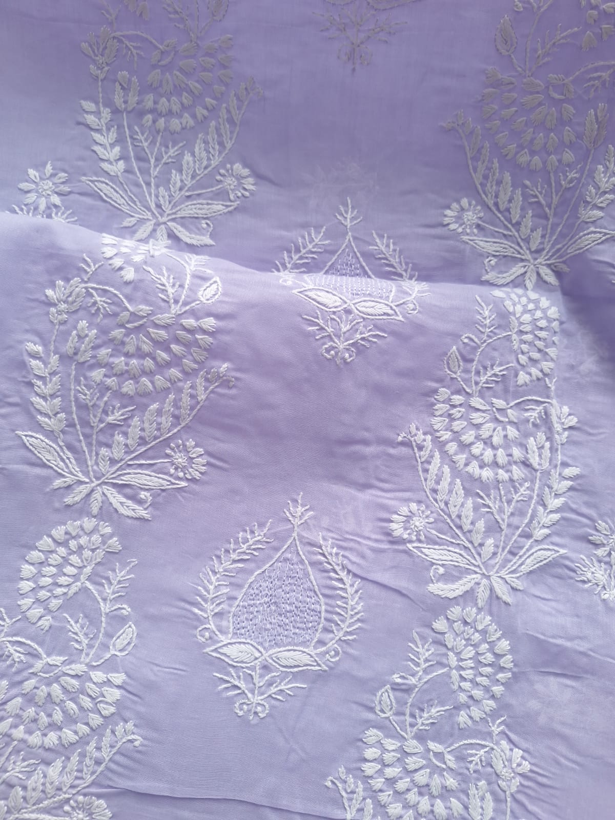 Lavender Cotton kurta fabric with handwork