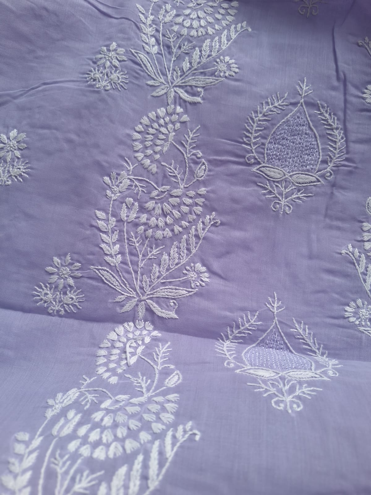 Lavender Cotton kurta fabric with handwork