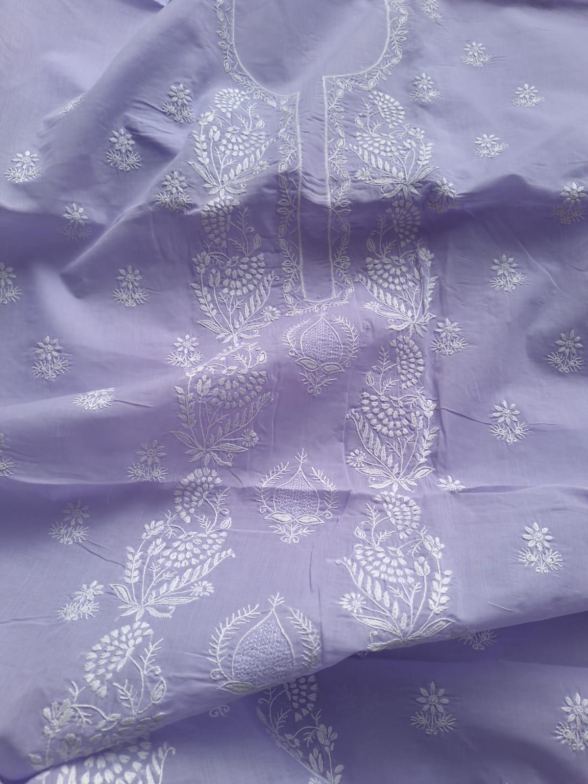 Lavender Cotton kurta fabric with handwork