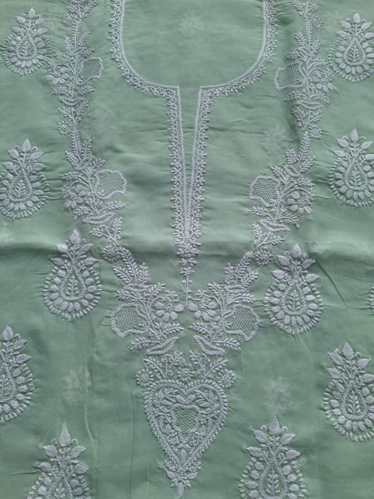 Sage Green Kurta fabric with chikankari work