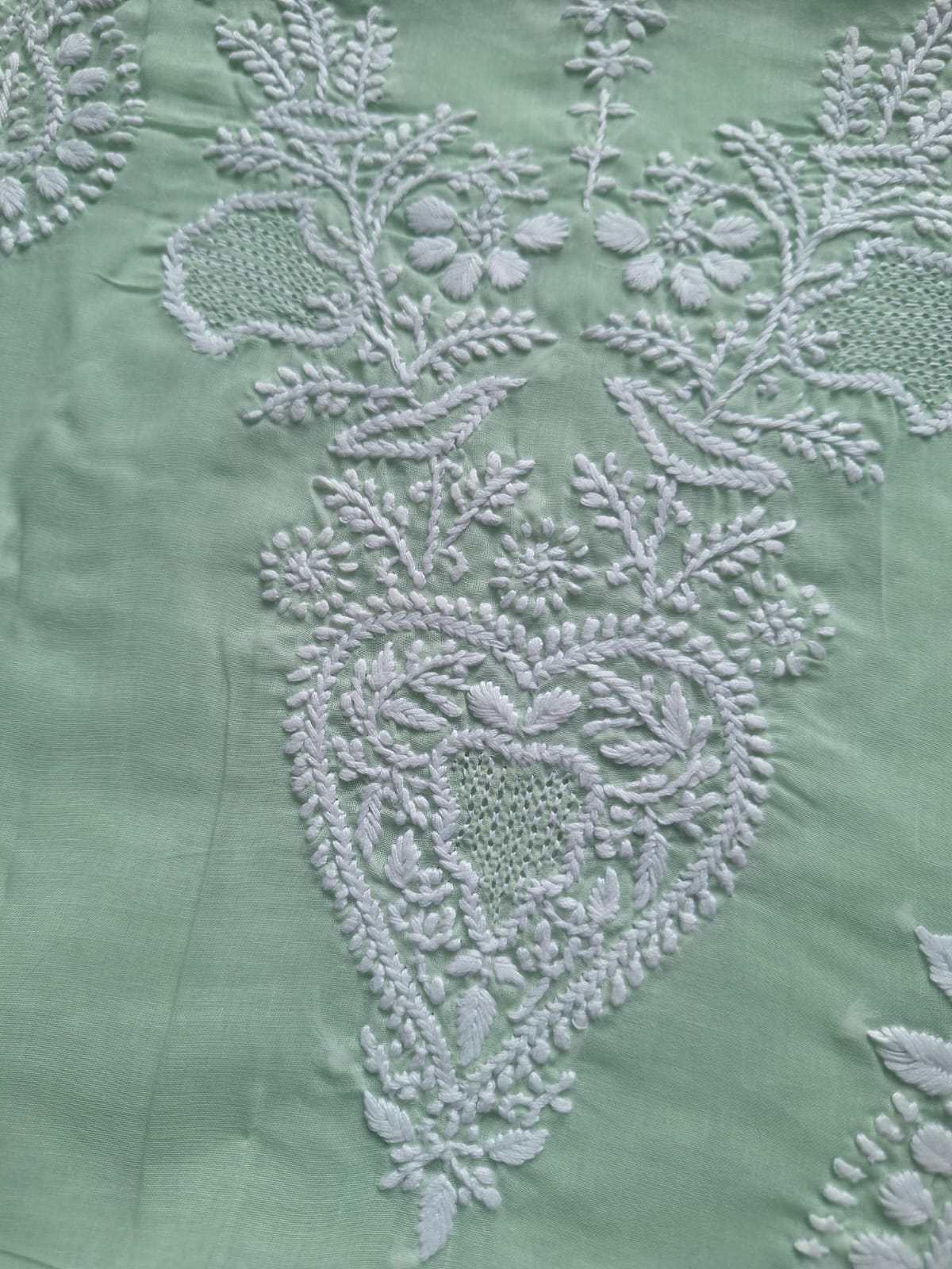 Sage Green Kurta fabric with chikankari work