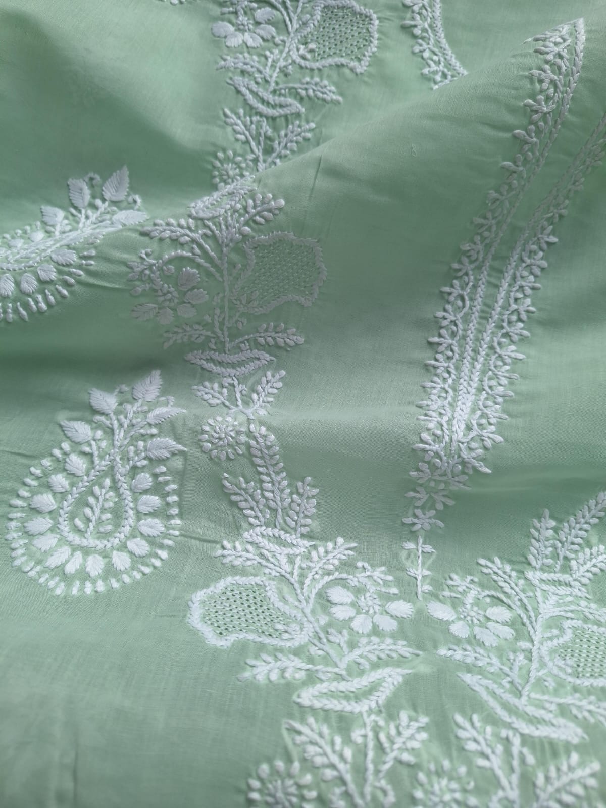 Sage Green Kurta fabric with chikankari work