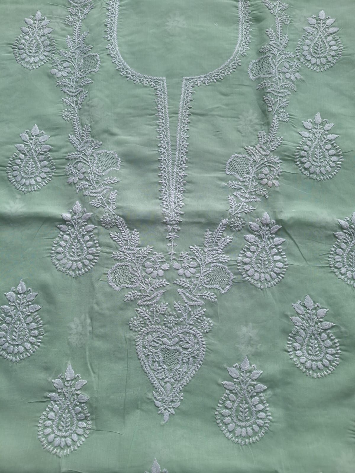 Sage Green Kurta fabric with chikankari work