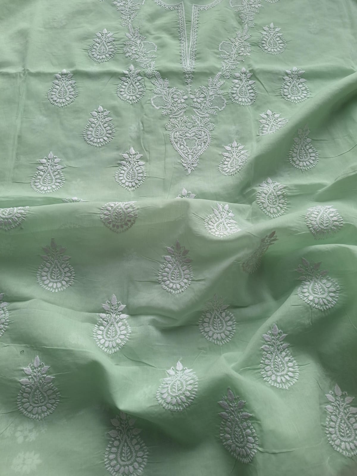 Sage Green Kurta fabric with chikankari work