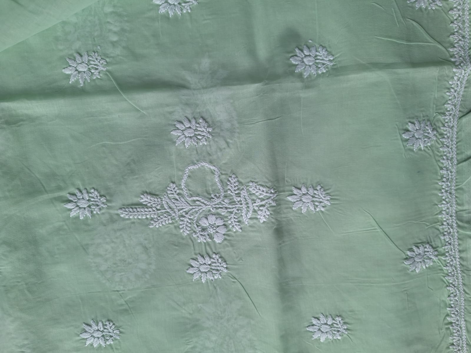 Sage Green Kurta fabric with chikankari work