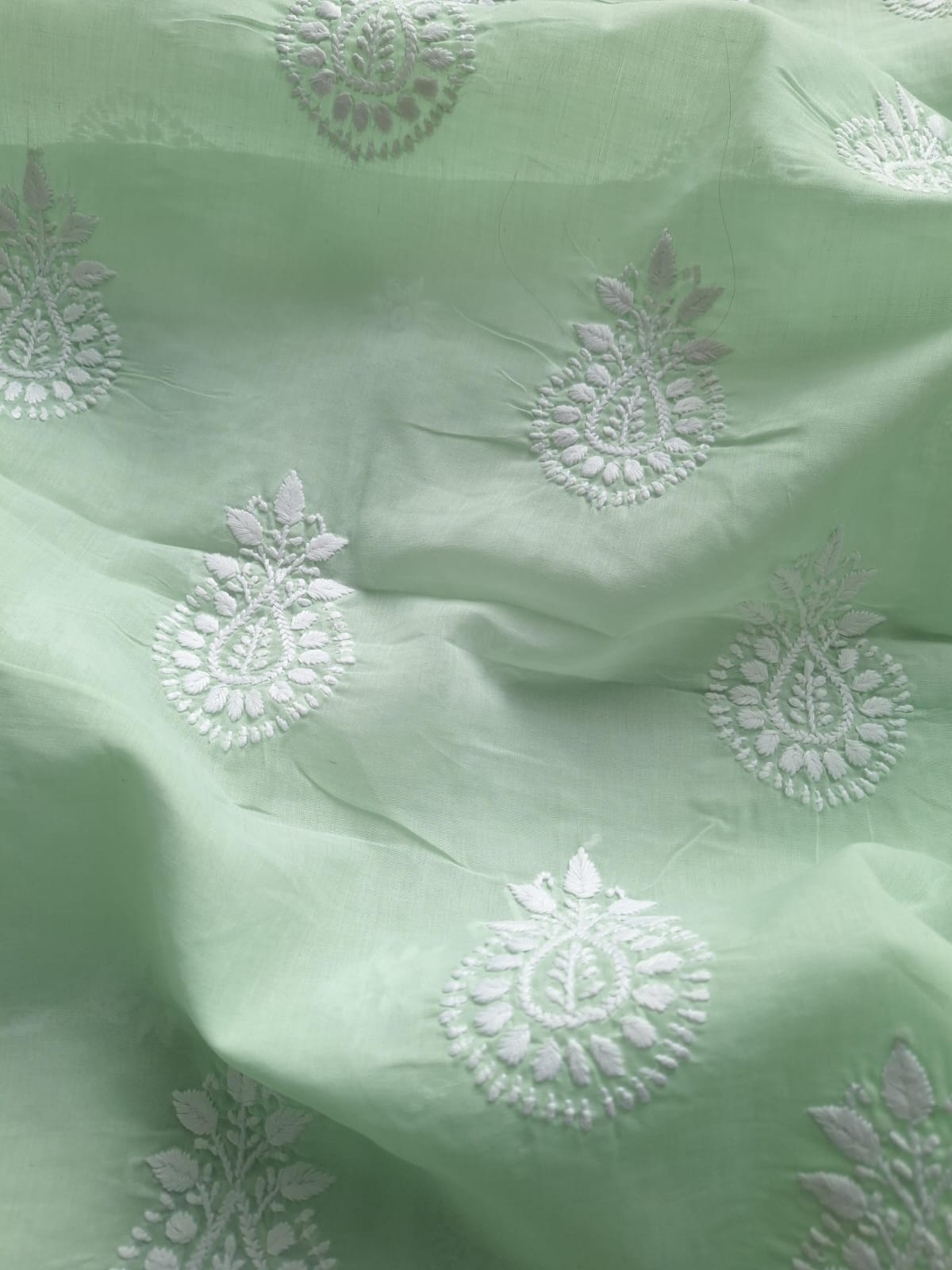 Sage Green Kurta fabric with chikankari work