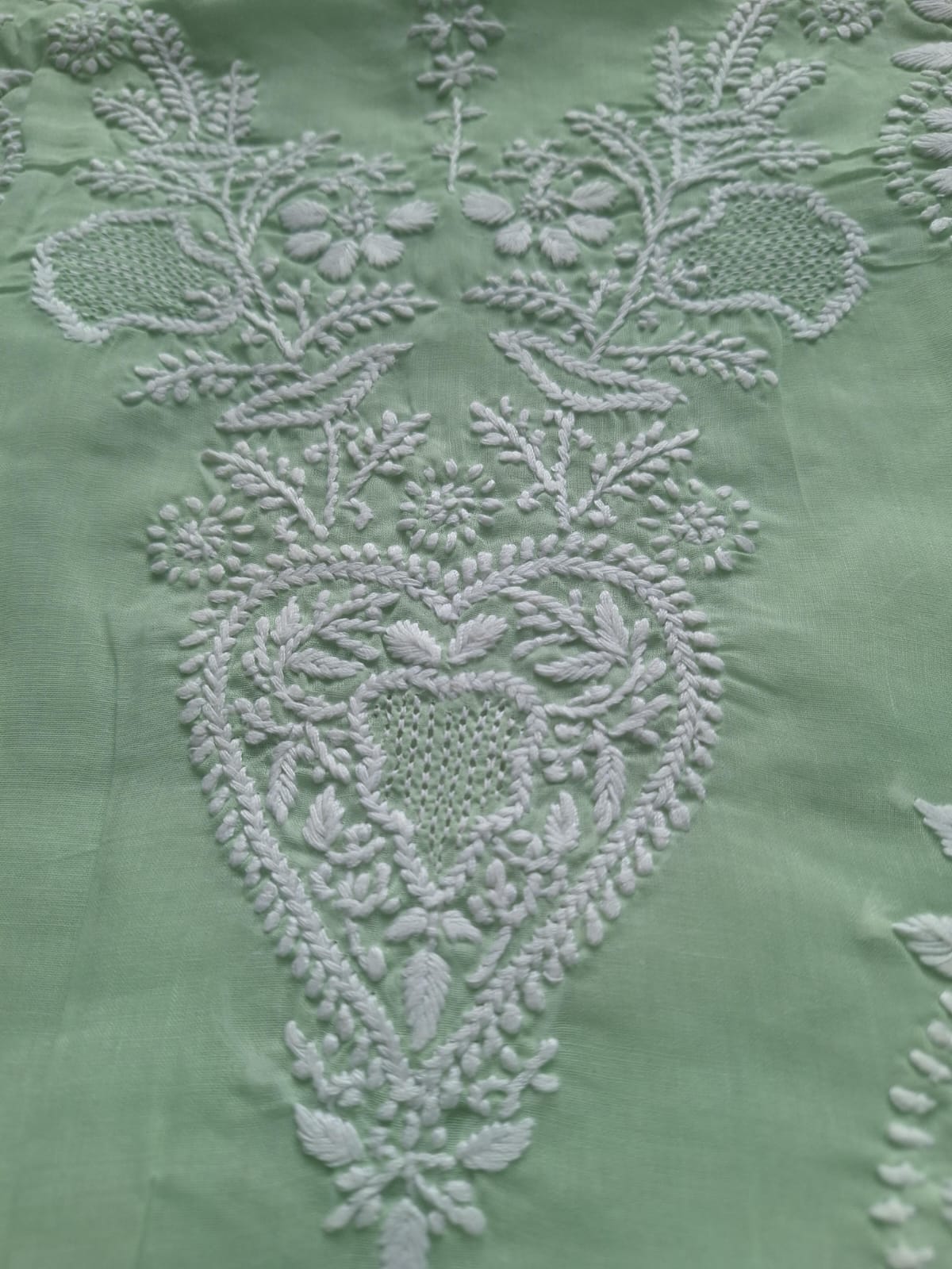 Sage Green Kurta fabric with chikankari work