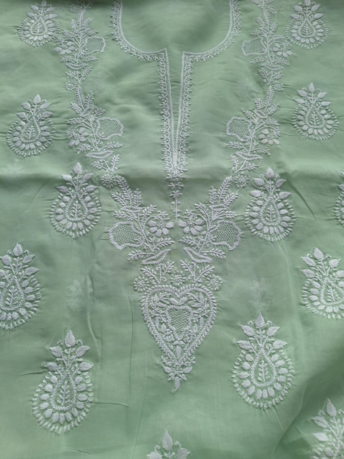 Sage Green Kurta fabric with chikankari work