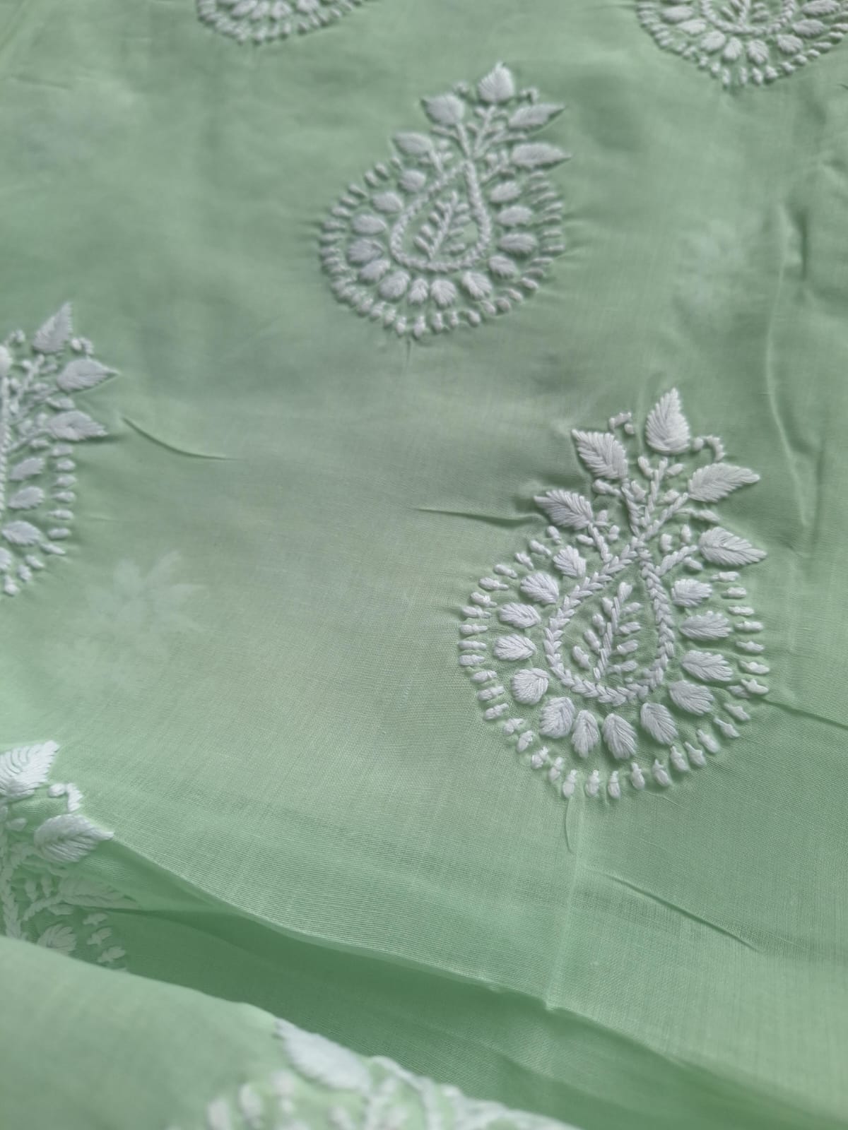 Sage Green Kurta fabric with chikankari work