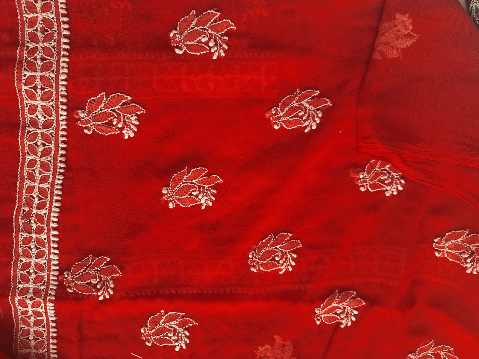 Deep Red Georgette Hand embroidered Full suit