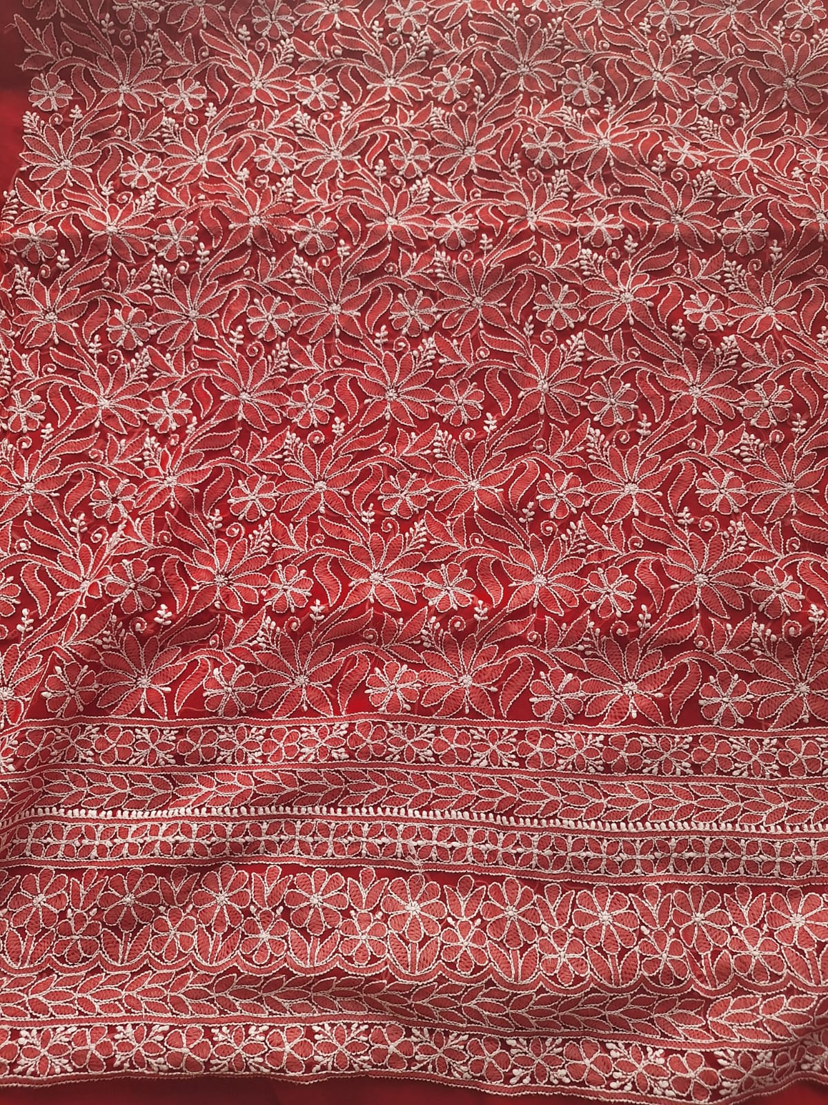 Deep Red Georgette Hand embroidered Full suit