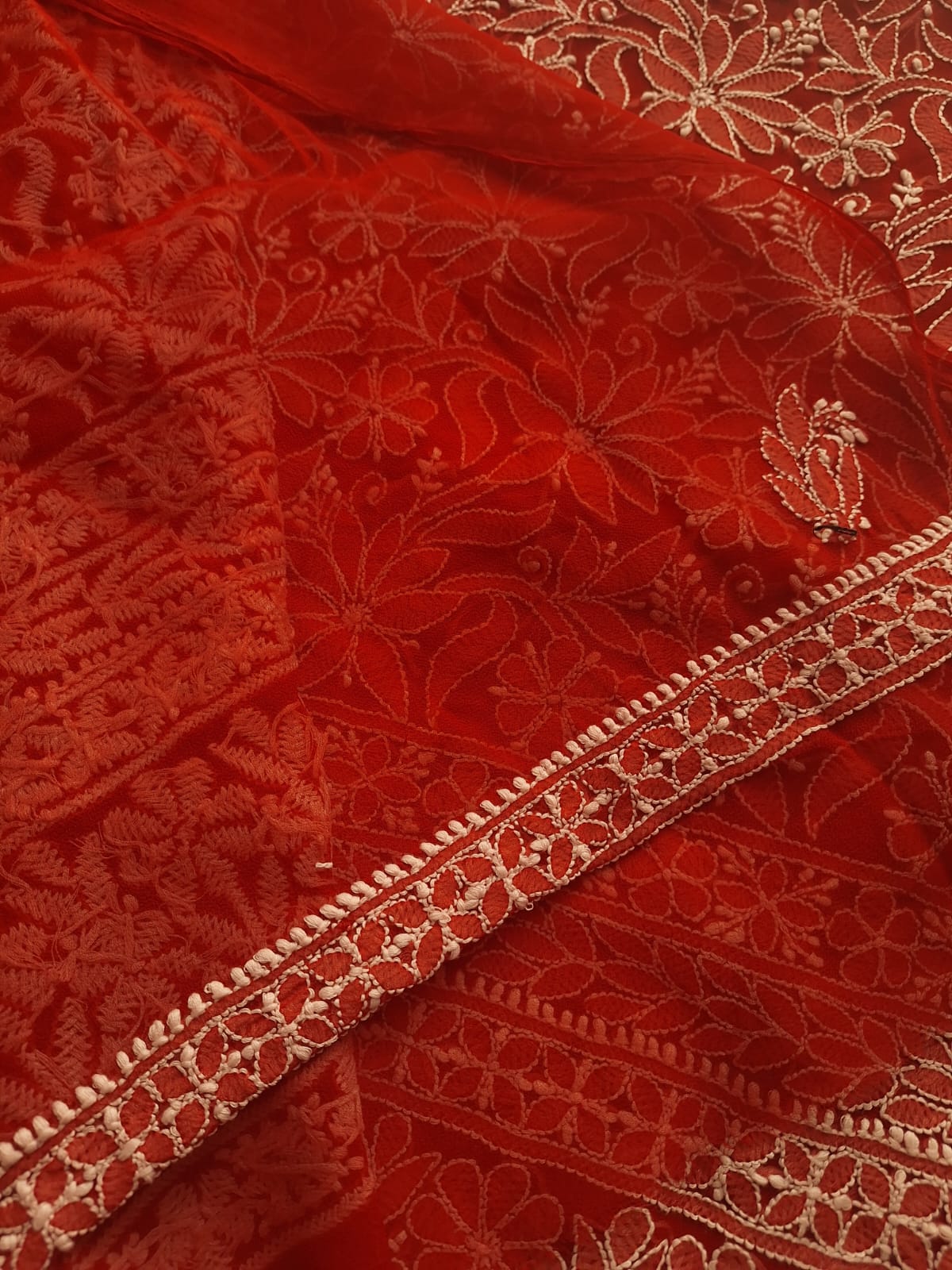 Deep Red Georgette Hand embroidered Full suit